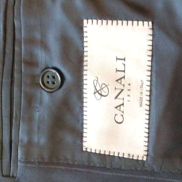 Canali Navy Blue Pinstripe Wool Suit 46R US = 56R EU (Made in Italy) - Picture 6 of 12